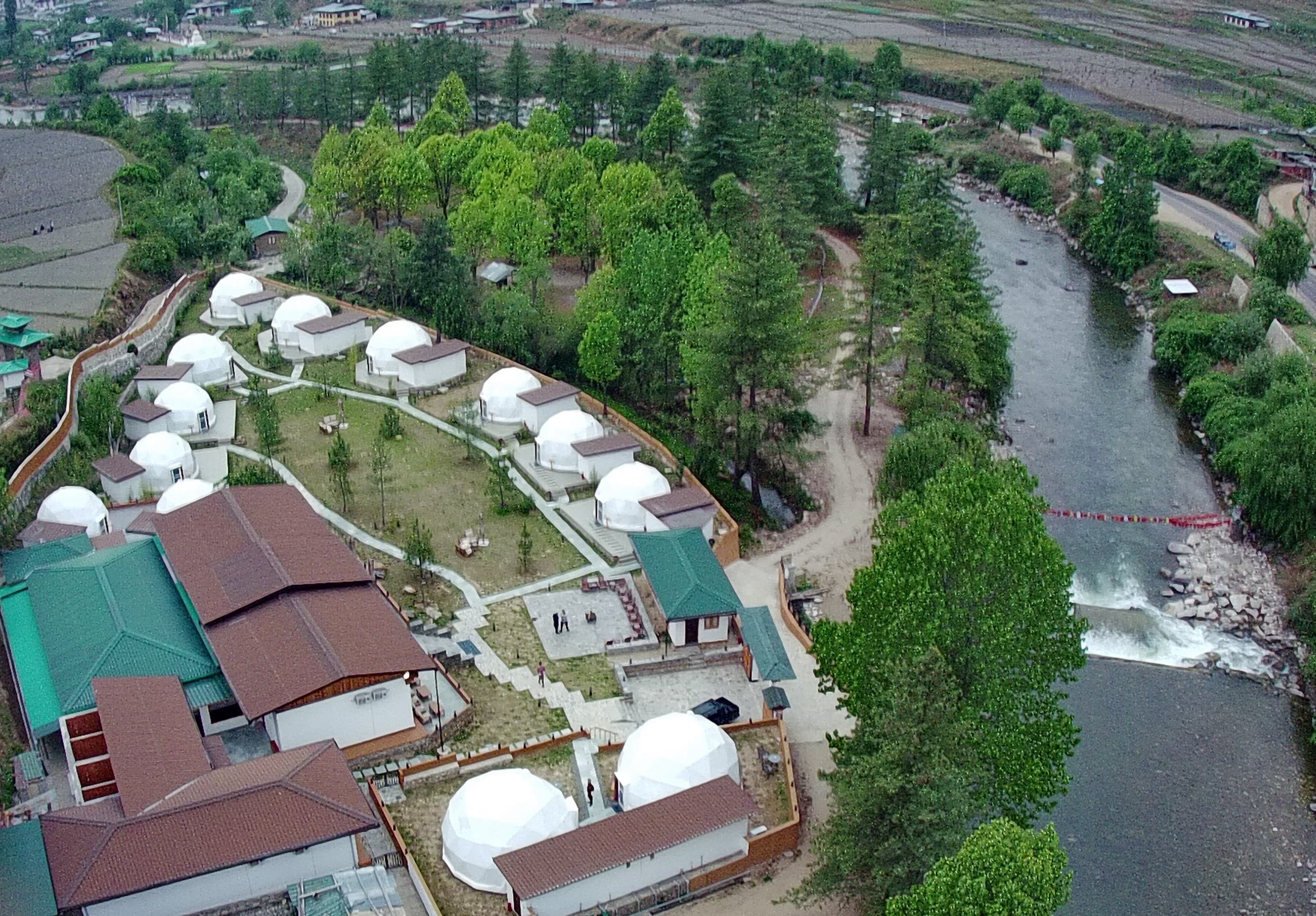 drone shot of the resort